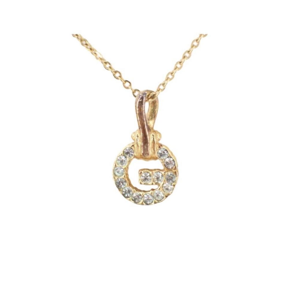 Givenchy G Gold-toned vintage Rhinestone Crystal‎ Pendant Necklace